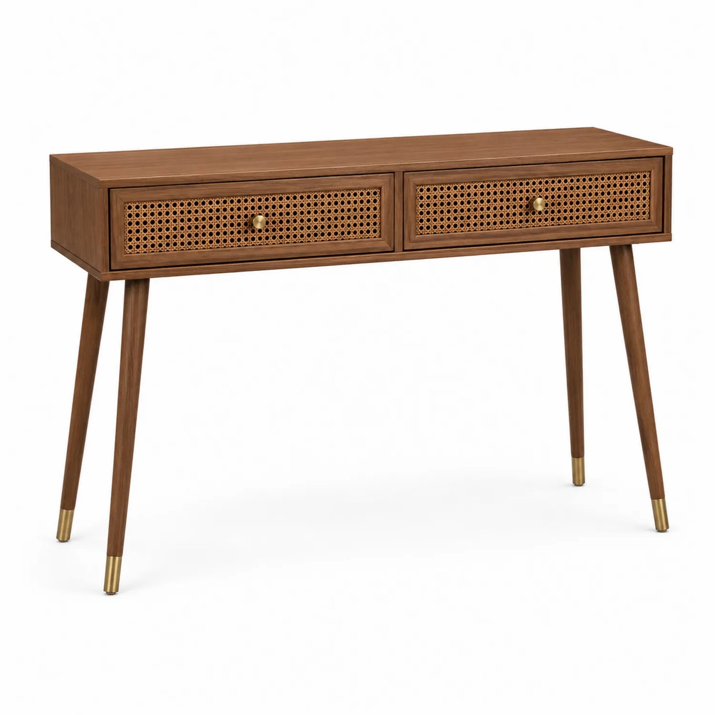 Konsolentisch aus Massivholz mit Rattan-Schubladen