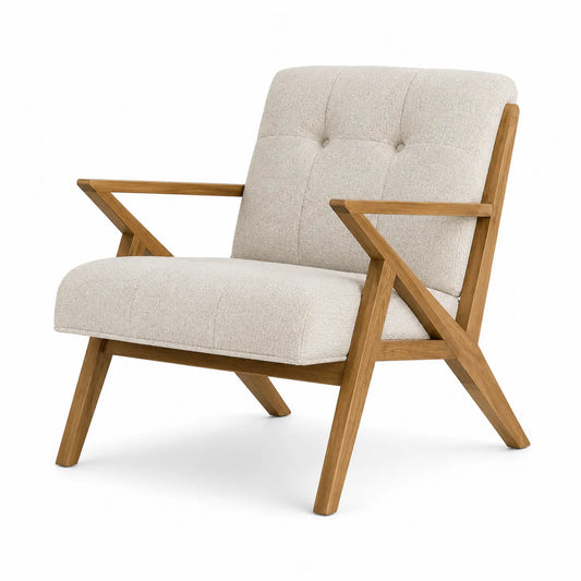 Sessel mit Holzrahmen und Leinenbezug Beige