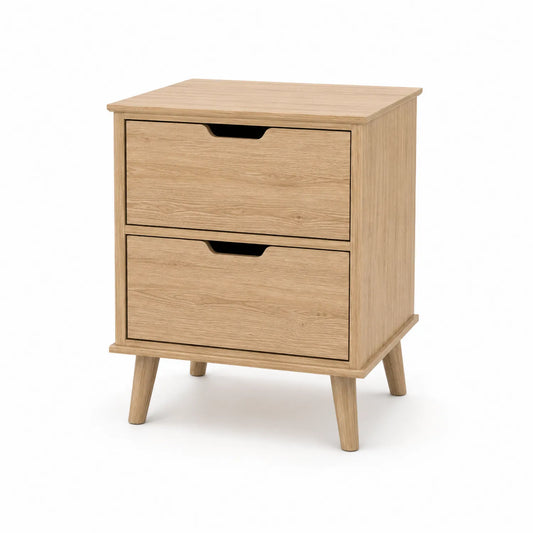 Nachttisch aus Holz mit 2 Schubladen in Natur