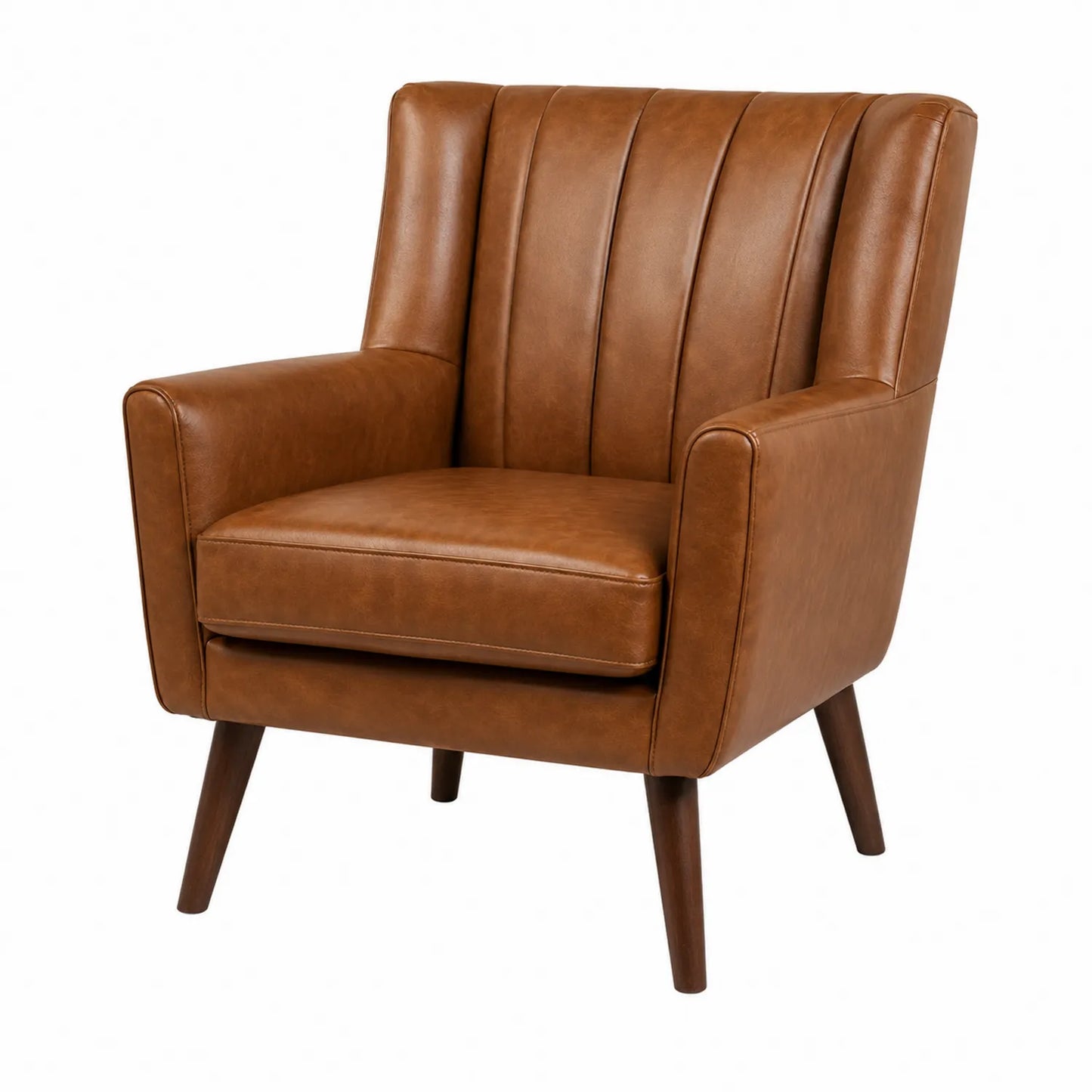 Brauner Lederimitat-Sessel mit Holzbeinen, 85cm x 75cm x 80cm